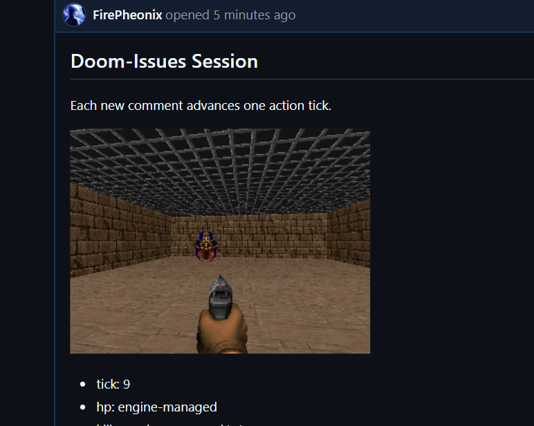 Real Doom frame rendered in the issue body, showing in-game scene output.