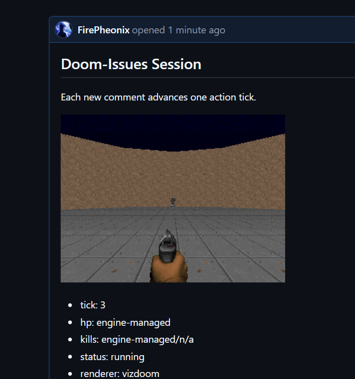 Later running session view at tick 3 after accepted commands.