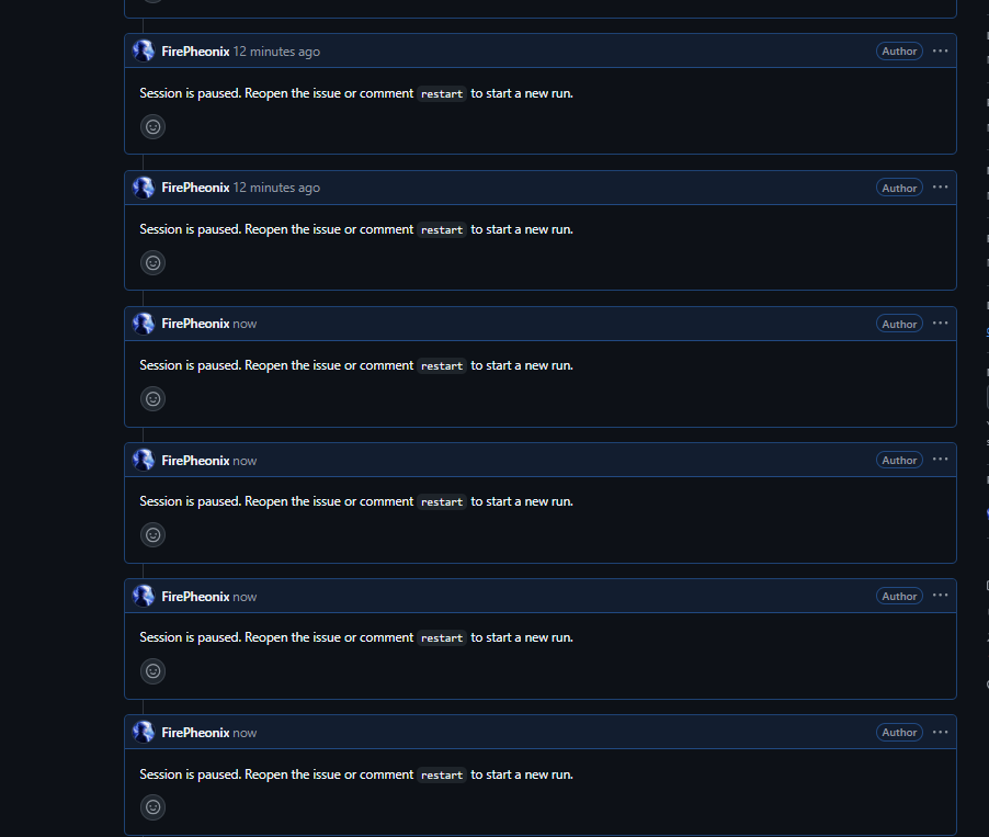 Repeated paused-session replies in the thread after inactivity timeout.